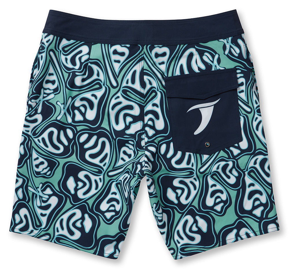 Tropical Green & Blue Hibiscus Boardshorts