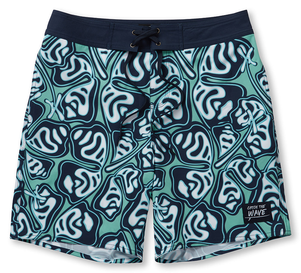 Tropical Green & Blue Hibiscus Boardshorts