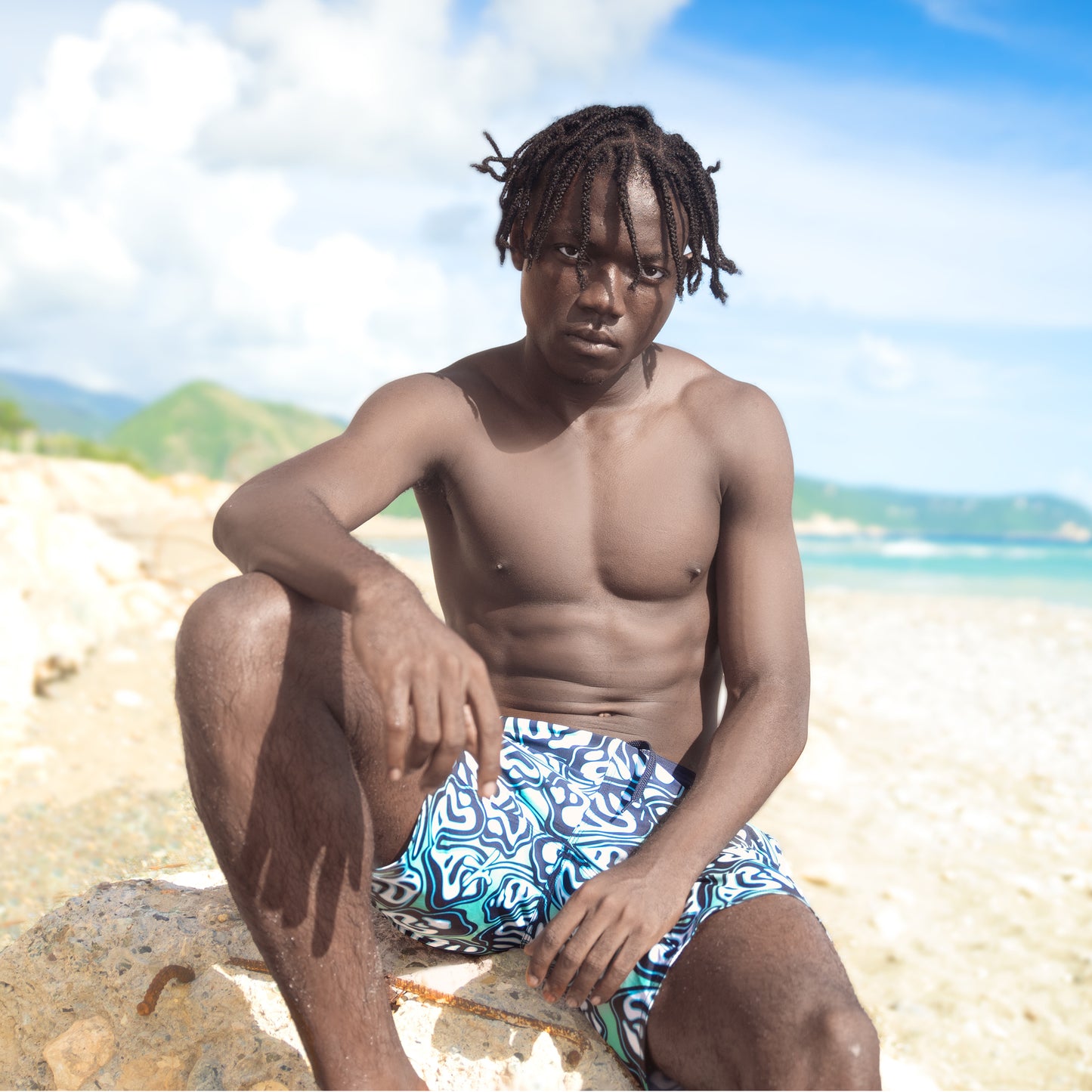 Tropical Green & Blue Hibiscus Boardshorts